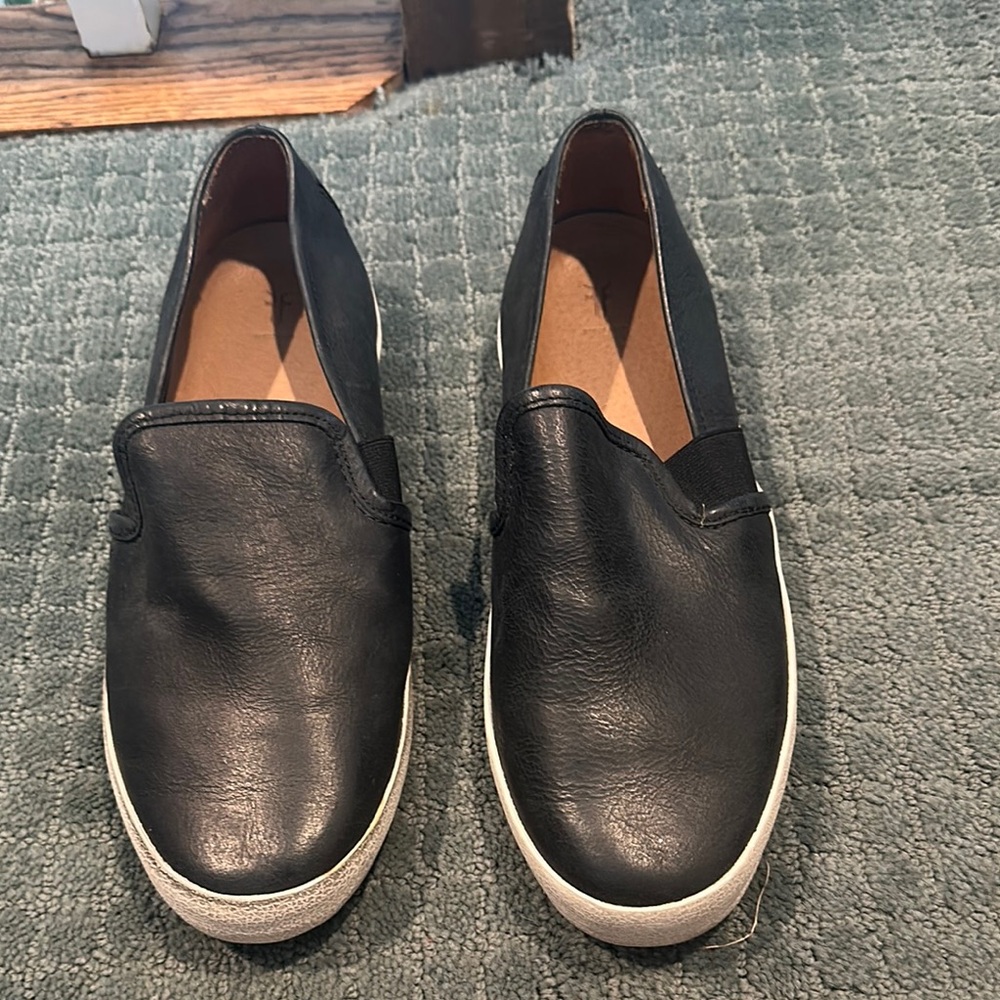 Frye Black Leather Slip-On Sneakers with White Soles